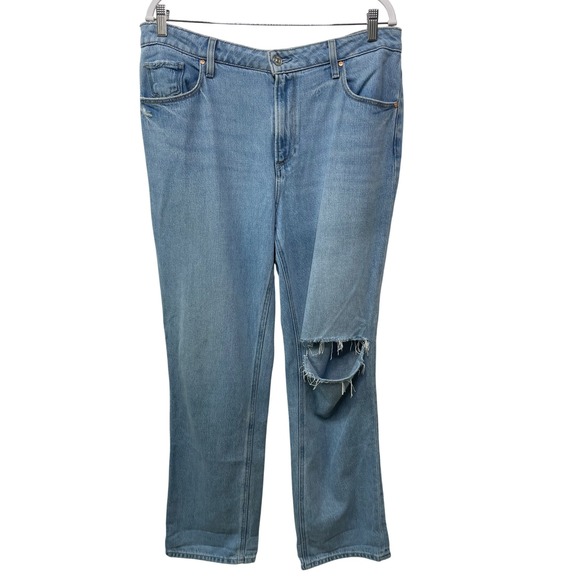Paige Noella High Rise Light Blue Wash Distressed Holes Straight Leg Jeans 32 - Picture 1 of 14